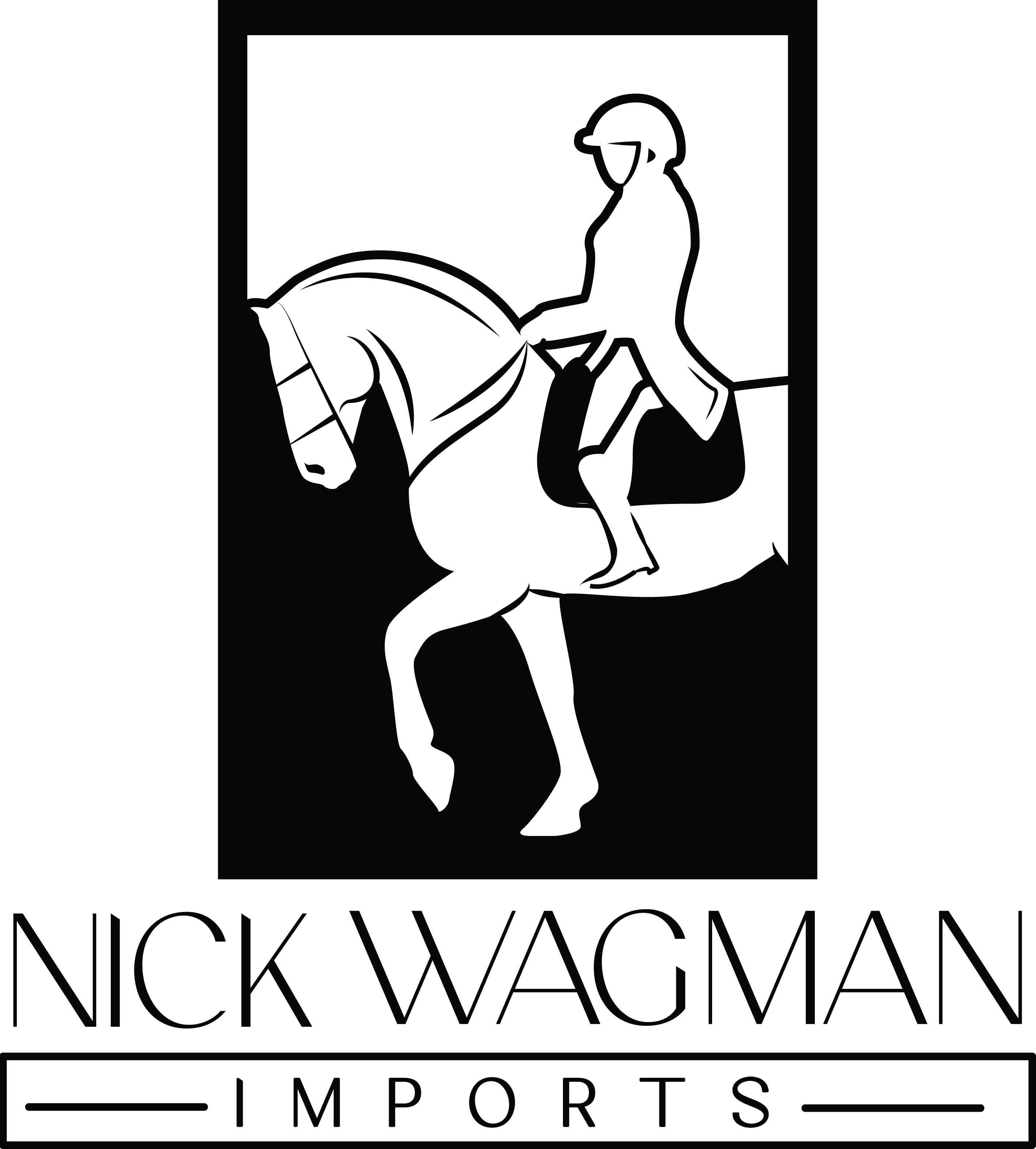 dressage rider on horse with company name